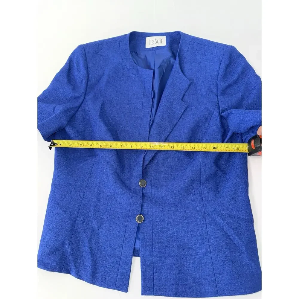 Le Suit Women’s Medium Blue 2 Piece Skirt Suit Short Sleeve Blazer Career